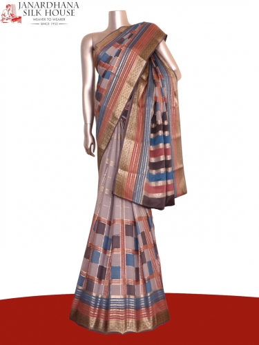 Pure Multi Checks Zari Mysore Crepe Silk Saree